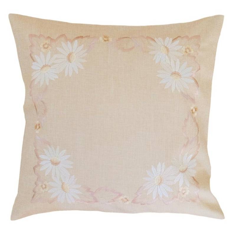 Kissenbezüge Kissen-Bezug Blüten Bordüre Ton in Ton Stick beige 40x40 cm, matches21 HOME & HOBBY (1 Stück), Wohnzimmer Kissen-Hülle als Deko-Kissen Zier-Kissen Sofa-Kissen von matches21 HOME & HOBBY