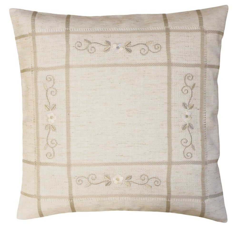 Kissenbezüge Kissen-Bezug Blumen Hohlsaum Stick Ton-in-Ton beige 40x40 cm, matches21 HOME & HOBBY (1 Stück), Wohnzimmer Kissen-Hülle als Deko-Kissen Zier-Kissen Sofa-Kissen von matches21 HOME & HOBBY