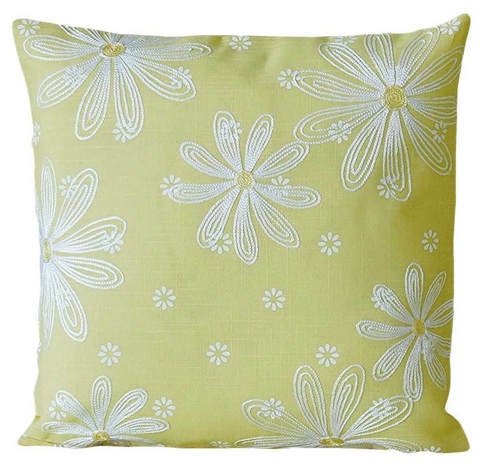 matches21 HOME & HOBBY Kissenbezüge Kissen-Bezug Blumen gelb weiß Stickerei 40x40 cm, (1 Stück), Wohnzimmer Kissen-Hülle als Deko-Kissen Zier-Kissen Sofa-Kissen von matches21 HOME & HOBBY