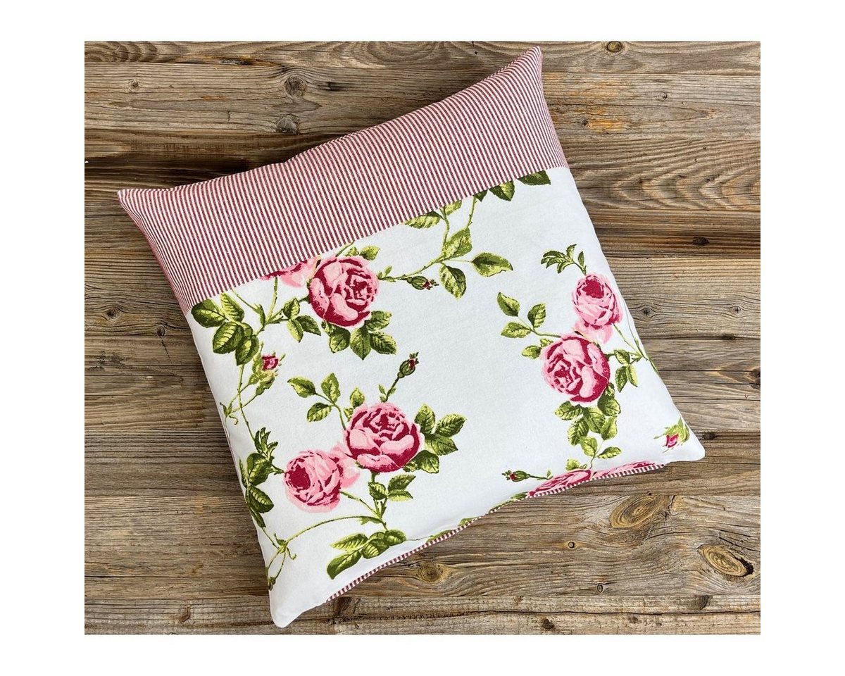 Kissenbezüge Kissen-Bezug 50x50 cm Rosen Blumen rot weiß Baumwolle, matches21 HOME & HOBBY (1 Stück), Wohnzimmer Kissen-Hülle als Deko-Kissen Zier-Kissen Sofa-Kissen von matches21 HOME & HOBBY