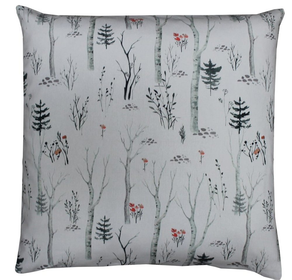 Kissenbezüge Kissen-Bezug HERMINE Wald Winter ecru bunt Baumwolle 40x40 cm, matches21 HOME & HOBBY (1 Stück), Wohnzimmer Kissen-Hülle als Deko-Kissen Zier-Kissen Sofa-Kissen von matches21 HOME & HOBBY