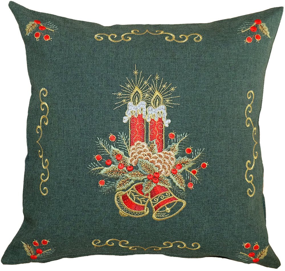 matches21 HOME & HOBBY Kissenbezüge Kissen-Bezug Weihnachten Vintage Kerzen Stick grün bunt 40x40 cm, (1 Stück), Wohnzimmer Kissen-Hüllen als Deko-Kissen Zier-Kissen Sofa-Kissen von matches21 HOME & HOBBY