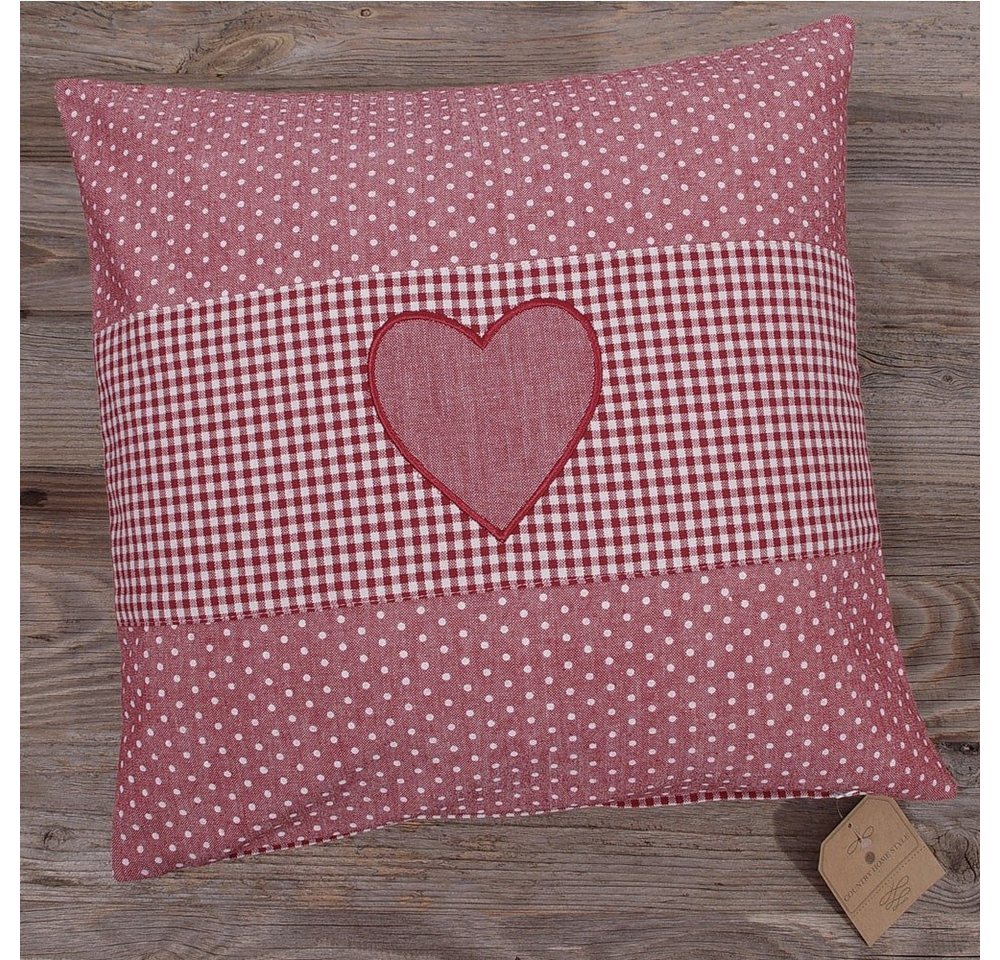 Kissenbezüge Kissen-Bezug 40x40 cm Herz rot kariert Landhaus-Stil Baumwolle, matches21 HOME & HOBBY (1 Stück), Wohnzimmer Kissen-Hülle als Deko-Kissen Zier-Kissen Sofa-Kissen von matches21 HOME & HOBBY