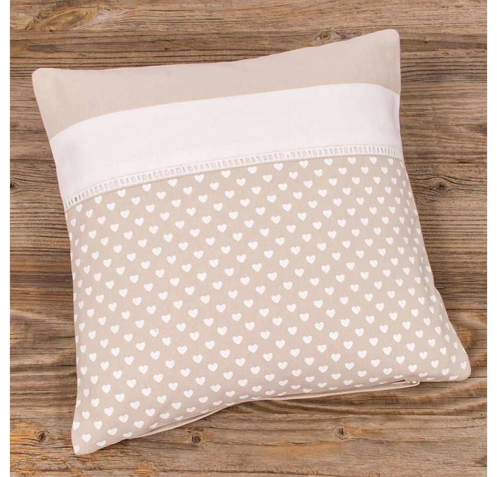 matches21 HOME & HOBBY Kissenbezüge Kissen-Bezug 30x30 cm Spitze Herzen weiß beige Baumwolle, (1 Stück), Wohnzimmer Kissen-Hülle als Deko-Kissen Zier-Kissen Sofa-Kissen von matches21 HOME & HOBBY