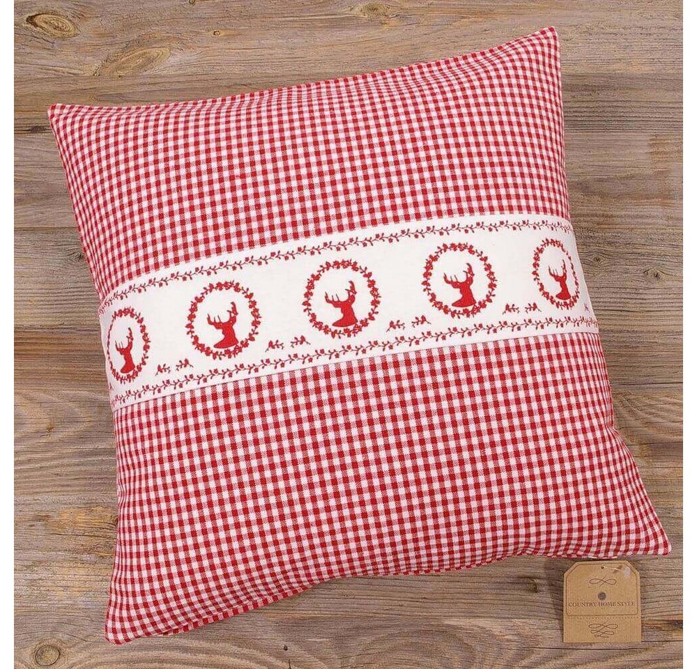 Kissenbezüge Kissen-Bezug 40x40 cm Landhaus-Stil Hirsch rot weiß Baumwolle, matches21 HOME & HOBBY (1 Stück), Wohnzimmer Kissen-Hülle als Deko-Kissen Zier-Kissen Sofa-Kissen von matches21 HOME & HOBBY