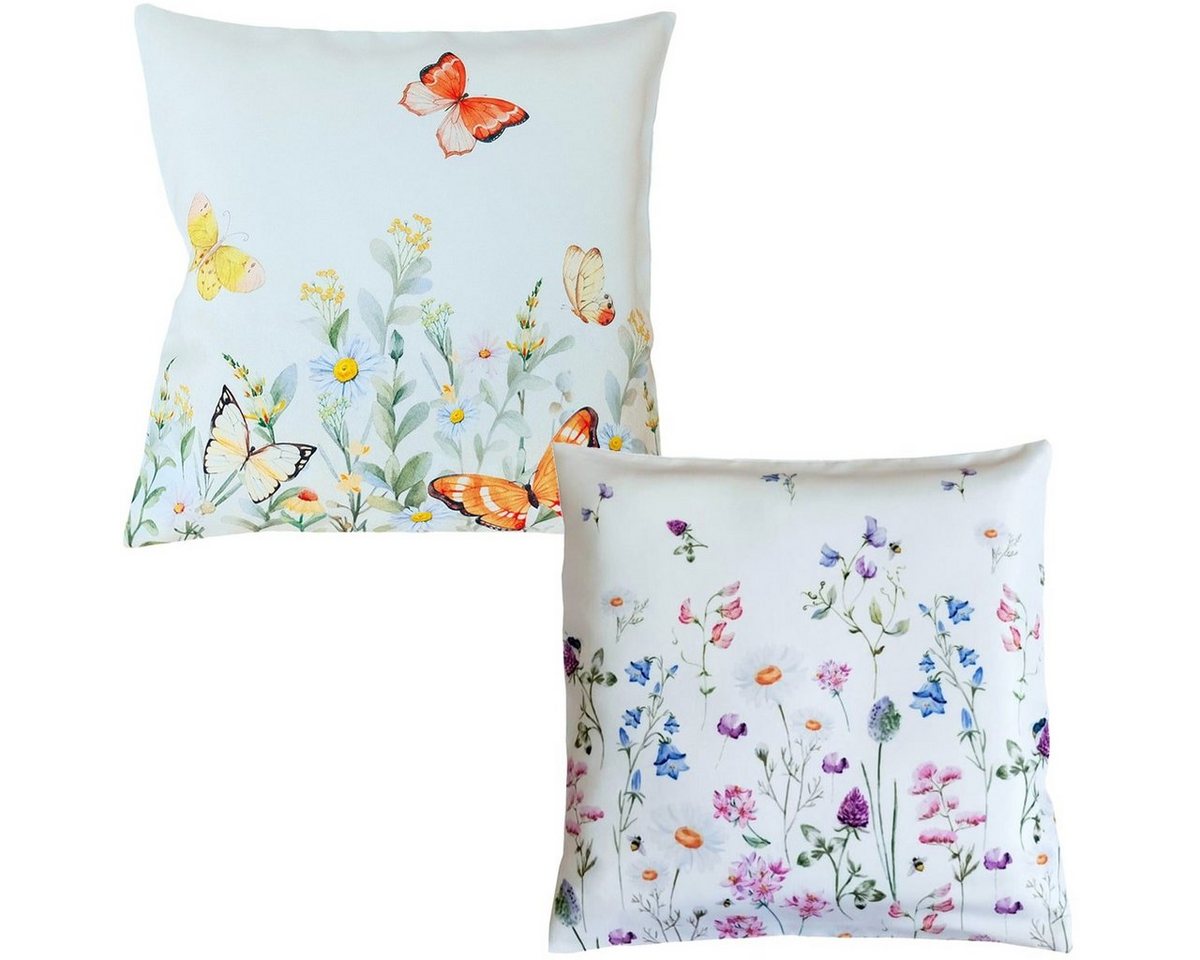 Kissenbezüge Kissenhüllen Set mit Blumen Schmetterlinge 40x40 cm, matches21 HOME & HOBBY (2 Stück), Waschbar und Reißverschluss von matches21 HOME & HOBBY