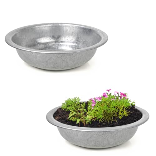 Runde Zinkwannen als Blumen-Schalen Metall-Schüsseln für draussen - 2 Stk. 25 cm Metall-Wannen als Garten-Deko Pflanzgefäße - Zinkschalen als Metall-Schalen oder outdoor Pflanzschalen von matches21 HOME & HOBBY