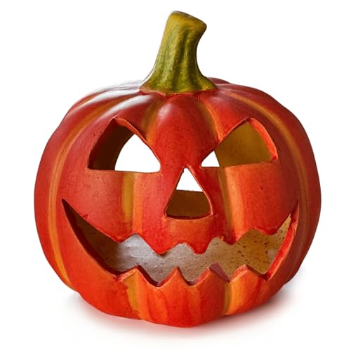 Kürbis Laterne als Halloween-Deko LED Set in 13x12 cm - Jack Lantern als beleuchtete Outdoor Grusel-Deko - Deko-Kürbis als innen Herbst-Deko oder Garten Windlicht von matches21 HOME & HOBBY