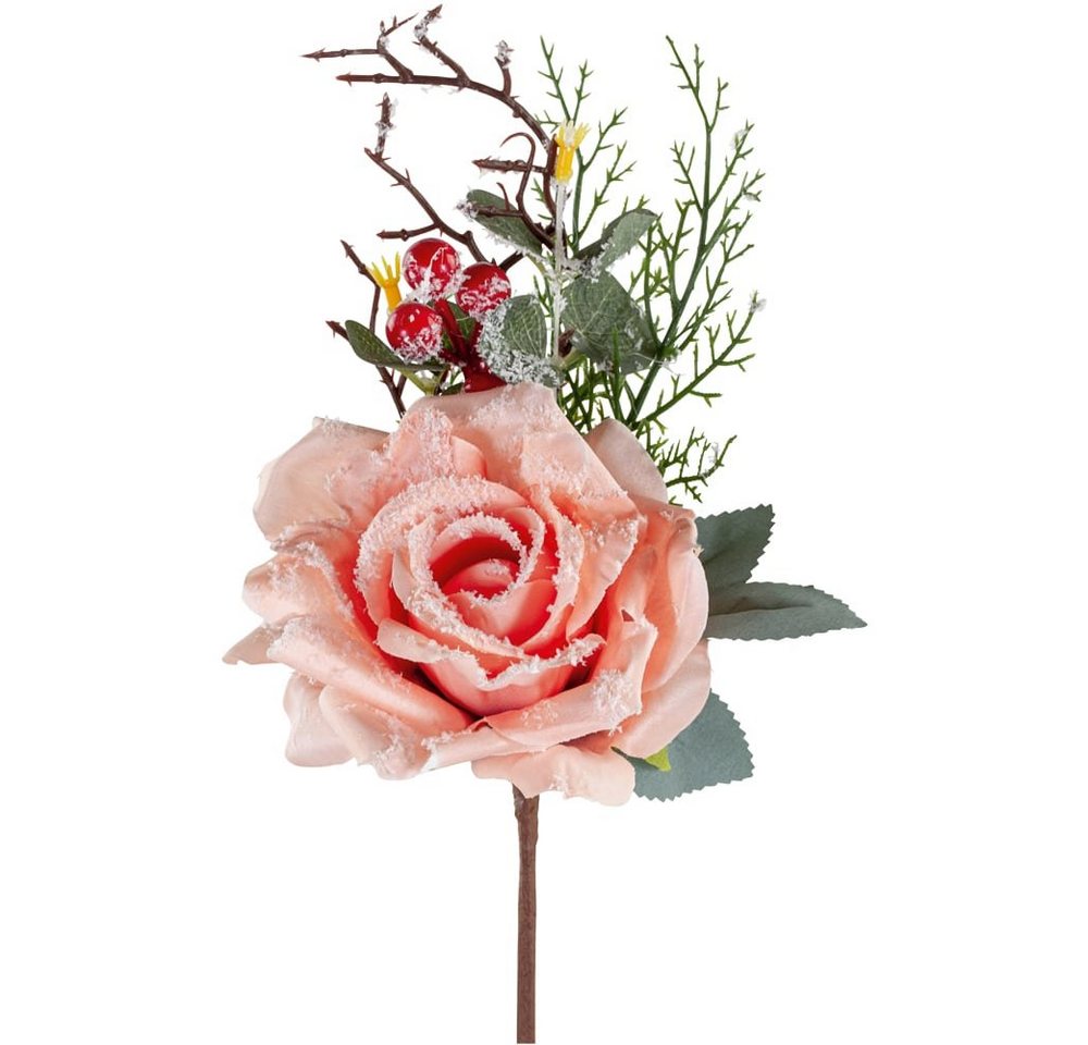 Kunstblume Rosenbouquet beschneit Kunstblume Ø 10x15 cm rosa Rose, matches21 HOME & HOBBY, Höhe 35 cm von matches21 HOME & HOBBY