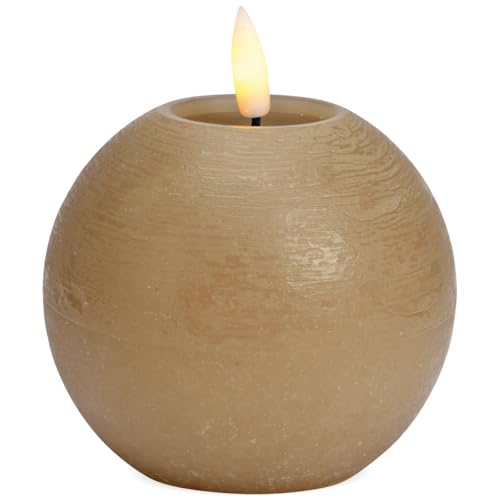 LED Kerzen Kugeln 2er Set aus Echtwachs mit Timerfunktion & inkl. Fernbedienung - Kerzen realistisch flackernde Flamme warmweiß Ø 10 x 9 cm - Elektrische Wachskerzen in beige als gemütliche Tischdeko von matches21 HOME & HOBBY