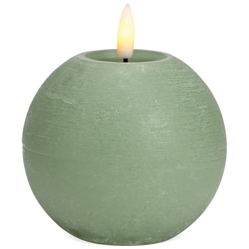 LED Kerzen Kugeln 2er Set aus Echtwachs mit Timerfunktion & inkl. Fernbedienung - Kerzen realistisch flackernde Flamme warmweiß Ø 10 x 9 cm - Elektrische Wachskerzen salbei als gemütliche Tischdeko von matches21 HOME & HOBBY