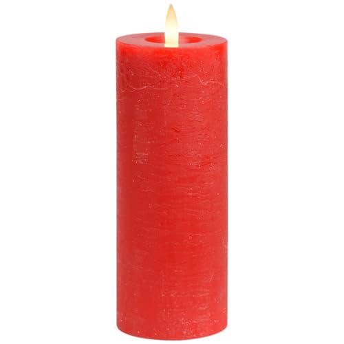 LED Stumpenkerze aus Echtwachs mit Timerfunktion & Fernbedienung - Kerze realistisch flackernde Flamme warmweiß Ø 7 x 18 cm - Elektrische Wachskerze in rot als gemütliche Tischdeko von matches21 HOME & HOBBY