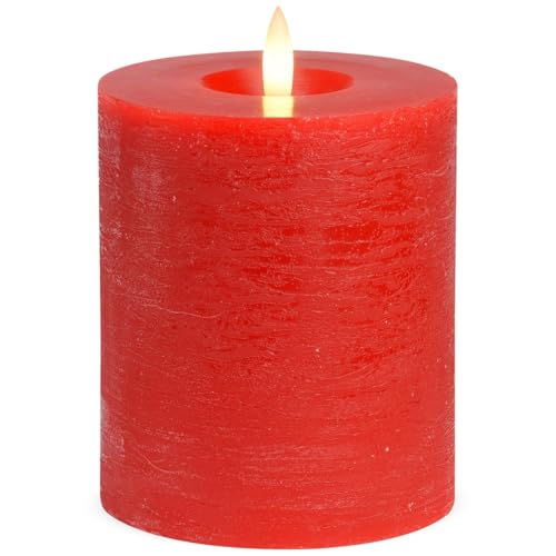 LED Stumpenkerzen 2er Set aus Echtwachs mit Timerfunktion & inkl. Fernbedienung - Kerzen realistisch flackernde Flamme warmweiß Ø 10 x 12 cm - Elektrische Wachskerzen in rot als gemütliche Tischdeko von matches21 HOME & HOBBY