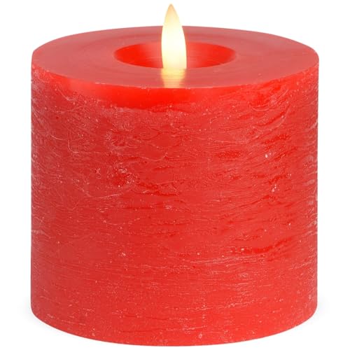 LED Stumpenkerzen 2er Set aus Echtwachs mit Timerfunktion & inkl. Fernbedienung - Kerzen realistisch flackernde Flamme warmweiß Ø 10 x 9 cm - Elektrische Wachskerzen in rot als gemütliche Tischdeko LED Stumpenkerzen 2er Set aus Echtwachs mit Timerfunktion & inkl. Fernbedienung - Kerzen realistisch flackernde Flamme warmweiß Ø 10 x 9 cm - Elektrische Wachskerzen in rot als gemütliche Tischdeko von matches21 HOME & HOBBY