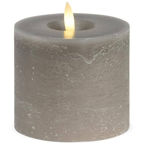 LED Stumpenkerzen 2er Set aus Echtwachs mit Timerfunktion & inkl. Fernbedienung - Kerzen realistisch flackernde Flamme warmweiß Ø 10 x 9 cm - Elektrische Wachskerzen in taupe als gemütliche Tischdeko von matches21 HOME & HOBBY
