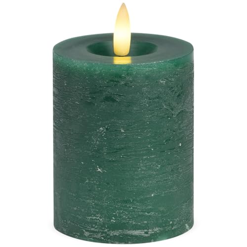 LED Stumpenkerzen 2er Set aus Echtwachs mit Timerfunktion & inkl. Fernbedienung - Kerzen realistisch flackernde Flamme warmweiß Ø 7 x 9 cm - Elektrische Wachskerzen in grün als gemütliche Tischdeko von matches21 HOME & HOBBY