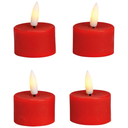 matches21 HOME & HOBBY LED Teelichter 4er Set aus Wachs mit Timerfunktion - Kerze realistisch flackernde Flamme warmweiß Ø 4 x 4 cm - Elektrische Wachskerze in Rot als gemütliche Tischdeko matches21 HOME & HOBBY LED Teelichter 4er Set aus Wachs mit Timerfunktion - Kerze realistisch flackernde Flamme warmweiß Ø 4 x 4 cm - Elektrische Wachskerze in Rot als gemütliche Tischdeko von matches21 HOME & HOBBY
