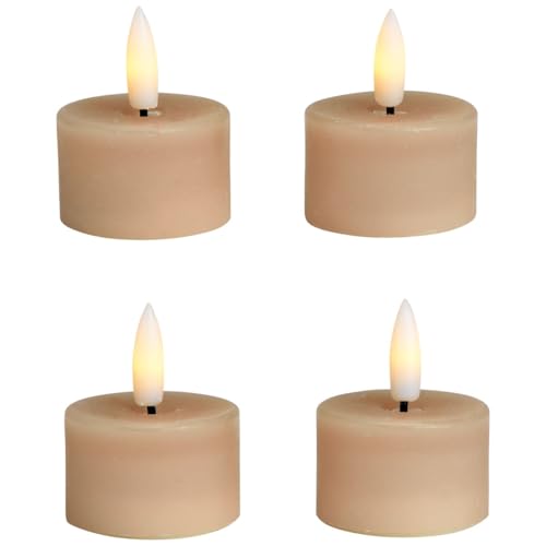 LED Teelichter 4er Set aus Wachs mit Timerfunktion & Fernbedienung - Kerze realistisch flackernde Flamme warmweiß Ø 4 x 4 cm - Elektrische Wachskerze in beige als gemütliche Tischdeko von matches21 HOME & HOBBY