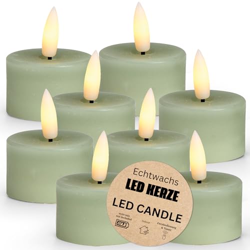 LED Teelichter 8er Set aus Wachs mit Timerfunktion & Fernbedienung - Kerze realistisch flackernde Flamme warmweiß Ø 4 x 4 cm - Elektrische Wachskerze in Salbeigrün als gemütliche Tischdeko LED Teelichter 8er Set aus Wachs mit Timerfunktion & Fernbedienung - Kerze realistisch flackernde Flamme warmweiß Ø 4 x 4 cm - Elektrische Wachskerze in Salbeigrün als gemütliche Tischdeko von matches21 HOME & HOBBY