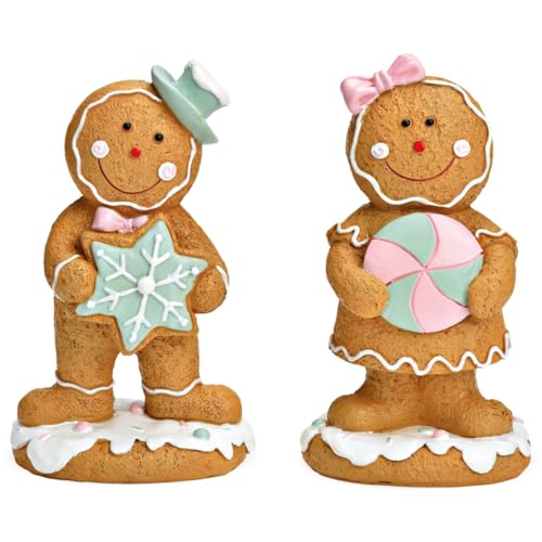Lebkuchenfiguren 2er Set für festliche Tischdeko - Niedliche Weihnachtsfiguren in Rosa, Perfekt als Weihnachts- und Winterdeko, 8 x 15 cm - Wetterfeste Dekofiguren zum Hinstellen für Zuhause & Garten von matches21 HOME & HOBBY