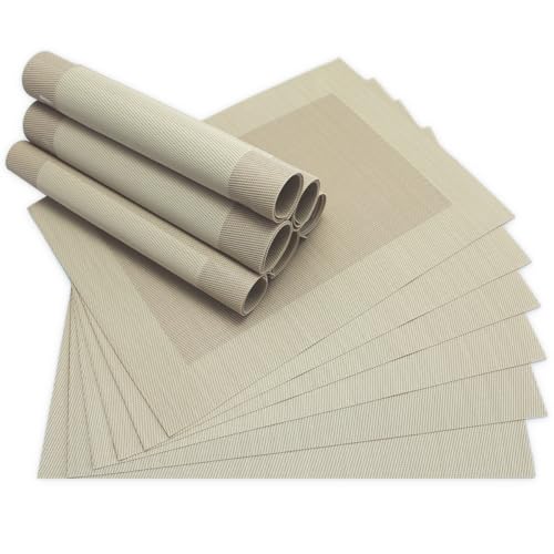 Moderne Tischsets in Beige im 12er Set - Abwaschbare Platzsets als rechteckige Tischuntersetzer - Gewebtes Platzdeckchen als Tischunterlage für Esstisch Wohnzimmer Tisch-Deko von matches21 HOME & HOBBY