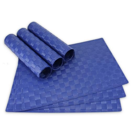 Moderne Tischsets in Blau im 6er Set - Abwaschbare Platzsets als rechteckige Tischuntersetzer - Geflochtenes Platzdeckchen als Tischunterlage für Esstisch Wohnzimmer Tisch-Deko von matches21 HOME & HOBBY