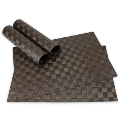Moderne Tischsets in Braun im 4er Set - Abwaschbare Platzsets als rechteckige Tischuntersetzer - Geflochtenes Platzdeckchen als Tischunterlage für Esstisch Wohnzimmer Tisch-Deko von matches21 HOME & HOBBY