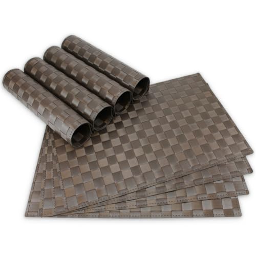 Moderne Tischsets in Braun im 8er Set - Abwaschbare Platzsets als rechteckige Tischuntersetzer - Geflochtenes Platzdeckchen als Tischunterlage für Esstisch Wohnzimmer Tisch-Deko von matches21 HOME & HOBBY