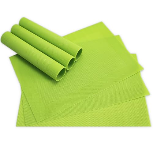 Moderne Tischsets in Hell-grün im 6er Set - Abwaschbare Platzsets als rechteckige Tischuntersetzer - Gewebtes Platzdeckchen als Tischunterlage für Esstisch Wohnzimmer Tisch-Deko von matches21 HOME & HOBBY