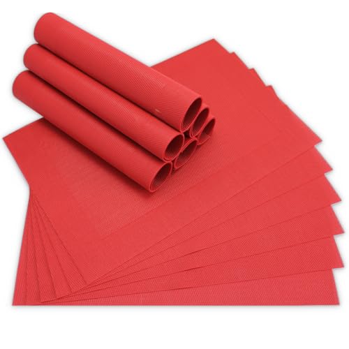 Moderne Tischsets in Rot im 12er Set - Abwaschbare Platzsets als rechteckige Tischuntersetzer - Gewebtes Platzdeckchen als Tischunterlage für Esstisch Wohnzimmer Tisch-Deko von matches21 HOME & HOBBY