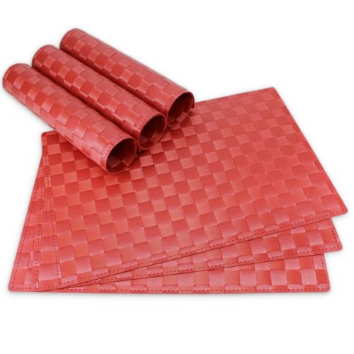 Moderne Tischsets in Rot im 6er Set - Abwaschbare Platzsets als rechteckige Tischuntersetzer - Geflochtenes Platzdeckchen als Tischunterlage für Esstisch Wohnzimmer Tisch-Deko von matches21 HOME & HOBBY