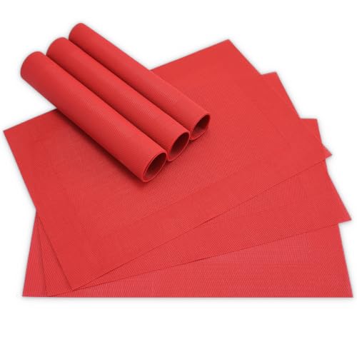 Moderne Tischsets in Rot im 6er Set - Abwaschbare Platzsets als rechteckige Tischuntersetzer - Gewebtes Platzdeckchen als Tischunterlage für Esstisch Wohnzimmer Tisch-Deko von matches21 HOME & HOBBY