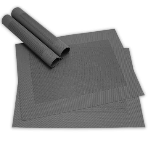 Moderne Tischsets in Schwarz im 4er Set - Abwaschbare Platzsets als rechteckige Tischuntersetzer - Gewebtes Platzdeckchen als Tischunterlage für Esstisch Wohnzimmer Tisch-Deko von matches21 HOME & HOBBY