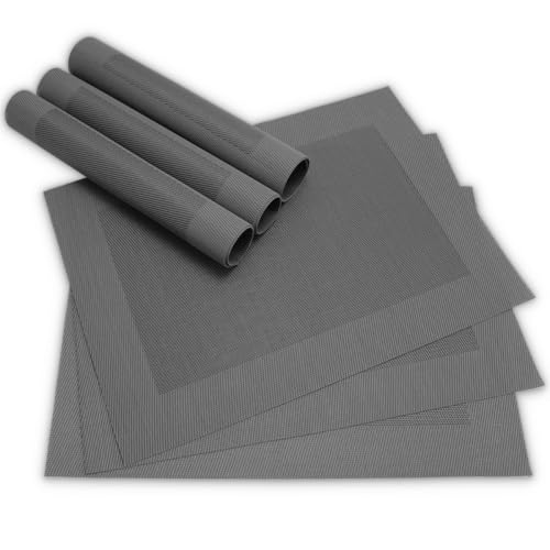 Moderne Tischsets in Schwarz im 6er Set - Abwaschbare Platzsets als rechteckige Tischuntersetzer - Gewebtes Platzdeckchen als Tischunterlage für Esstisch Wohnzimmer Tisch-Deko von matches21 HOME & HOBBY