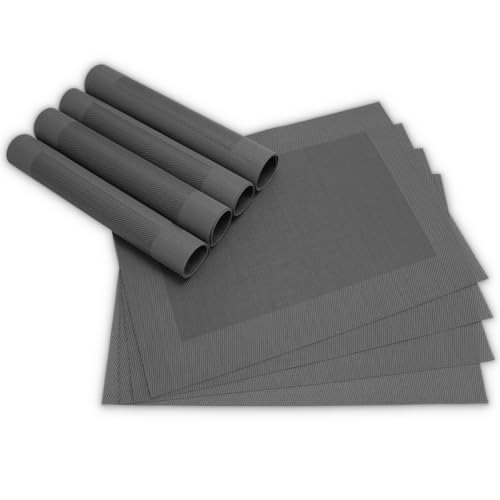 Moderne Tischsets in Schwarz im 8er Set - Abwaschbare Platzsets als rechteckige Tischuntersetzer - Gewebtes Platzdeckchen als Tischunterlage für Esstisch Wohnzimmer Tisch-Deko von matches21 HOME & HOBBY