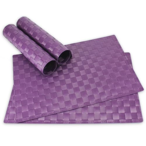Moderne Tischsets in Violett im 4er Set - Abwaschbare Platzsets als rechteckige Tischuntersetzer - Geflochtenes Platzdeckchen als Tischunterlage für Esstisch Wohnzimmer Tisch-Deko von matches21 HOME & HOBBY