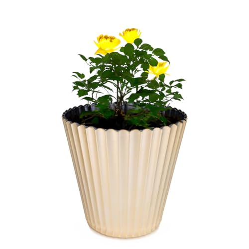 Moderner Blumentopf in champagner-gold für Blumen und Zimmer-Pflanzen - hoher Übertopf in 15 cm als Tisch-Deko oder Garten Pflanzentopf - Wetterfester draussen Kunststoff Pflanztopf von matches21 HOME & HOBBY