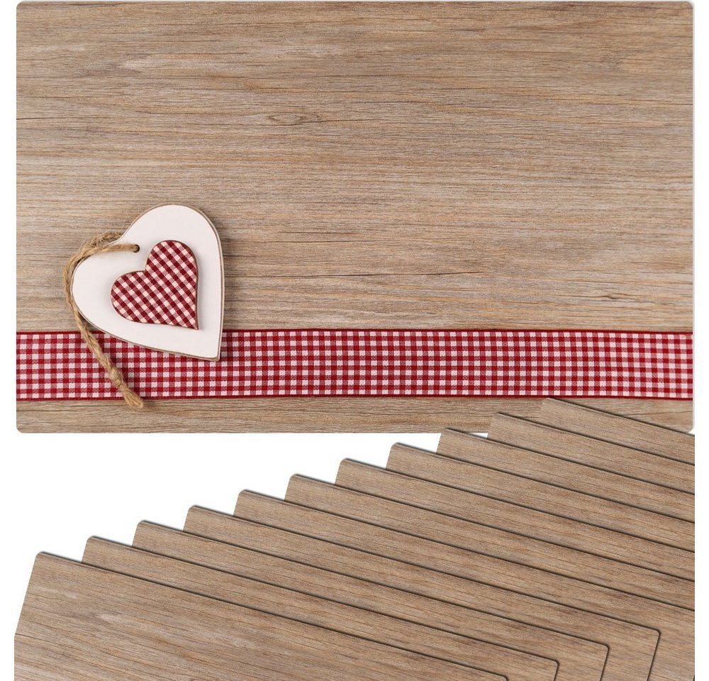 Platzset, Tischset Sommer Herzen auf Holz Tischunterlage Tischdeko, matches21 HOME & HOBBY, (12-St), modernes Esstisch Platzdeckchen als abwaschbarer Tischuntersetzer von matches21 HOME & HOBBY