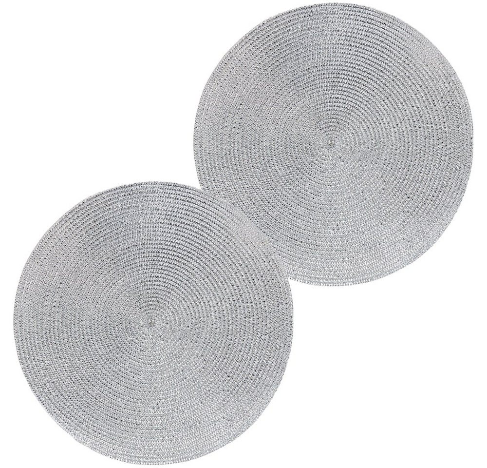 Platzset, Tischset GLAM silber 2er Tischunterlage als Tischdeko, matches21 HOME & HOBBY, (2-St), modernes Esstisch Platzdeckchen als abwaschbarer Tischuntersetzer von matches21 HOME & HOBBY