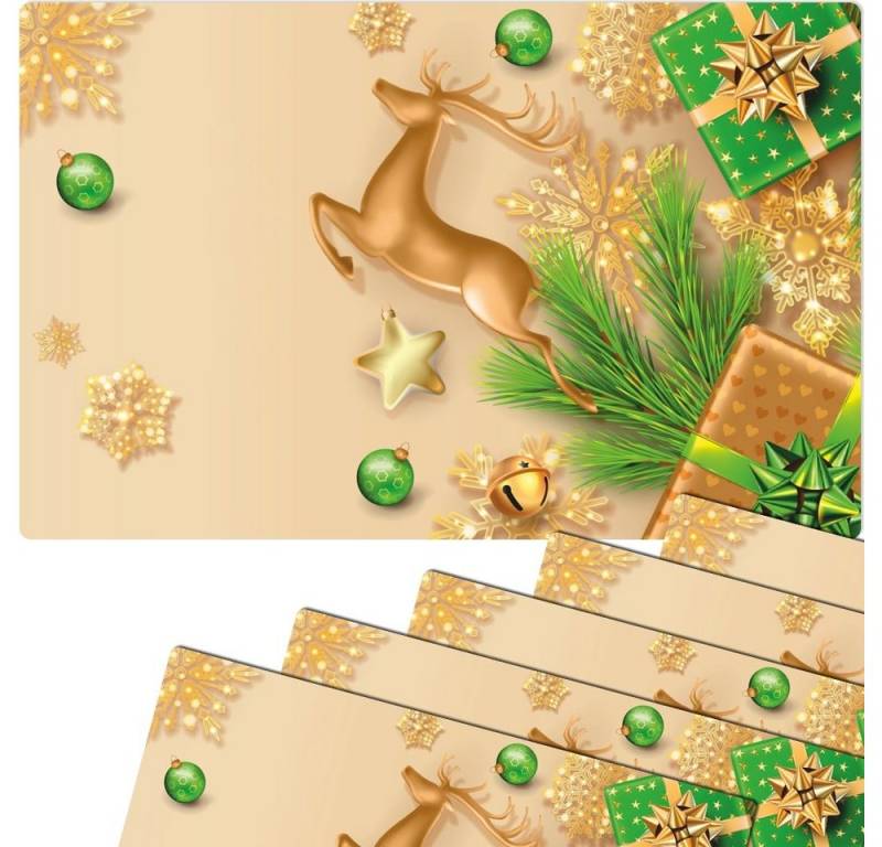 matches21 HOME & HOBBY Platzset Tischset Weihnachten Hirsch gold 6er Tischunterlage Tischdeko, (6-St), modernes Esstisch Platzdeckchen als abwaschbarer Tischuntersetzer von matches21 HOME & HOBBY