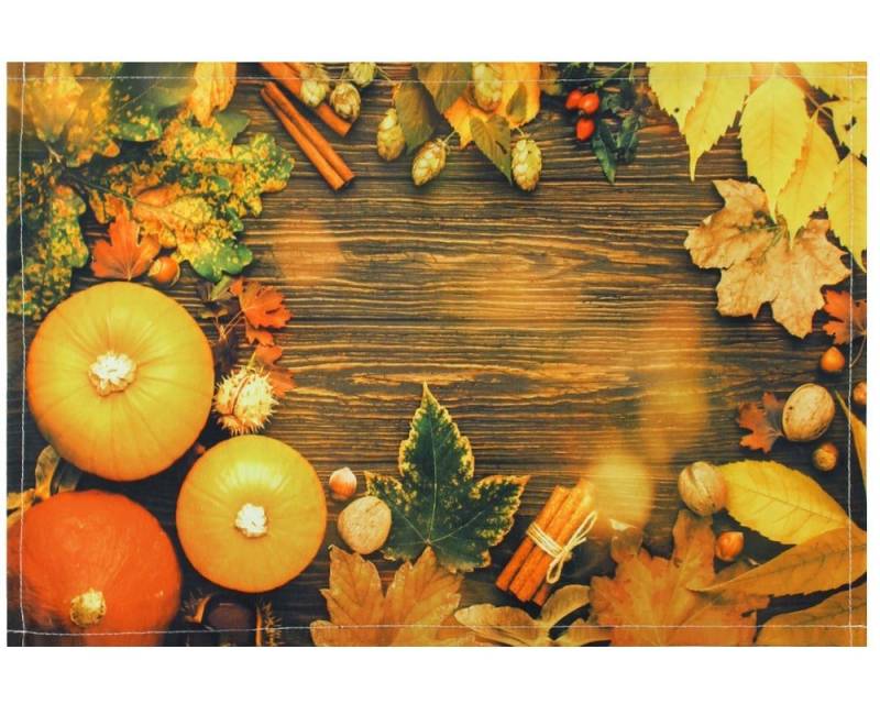 matches21 HOME & HOBBY Platzset Tischset Platzset Stoff CLOTH Kürbisse Laub Zimt Holz 1 Stk, (1-St) von matches21 HOME & HOBBY
