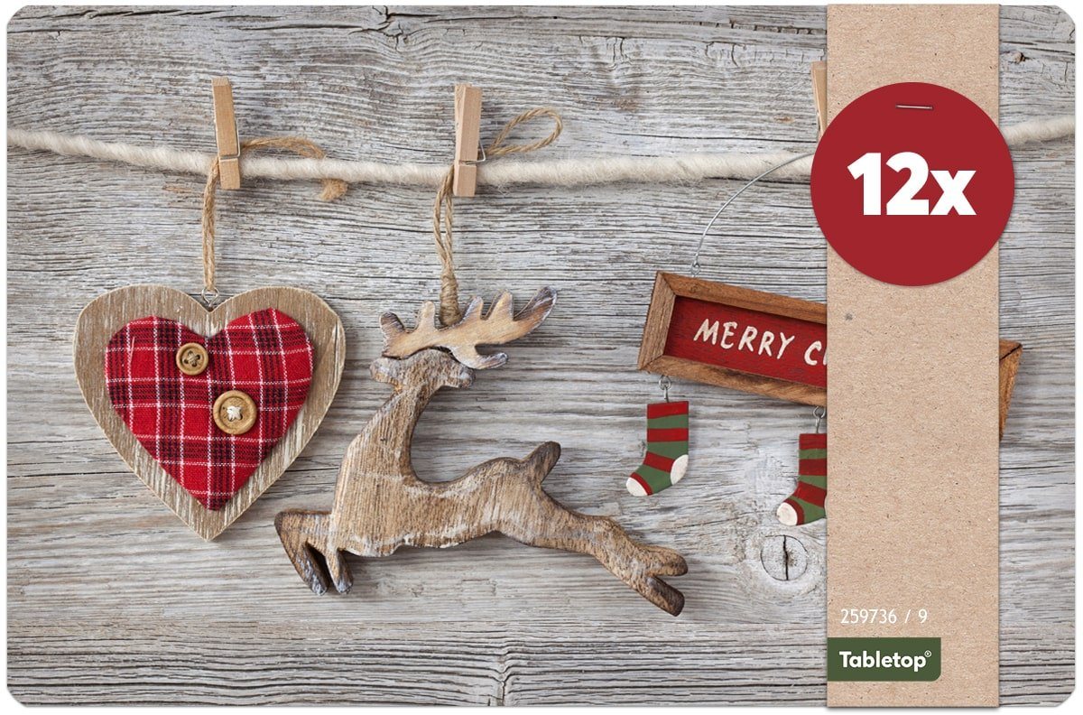 Platzset, Tischsets Merry Christmas & Holzoptik Tischunterlage Tischdeko, matches21 HOME & HOBBY, (12-St), modernes Esstisch Platzdeckchen als abwaschbarer Tischuntersetzer von matches21 HOME & HOBBY