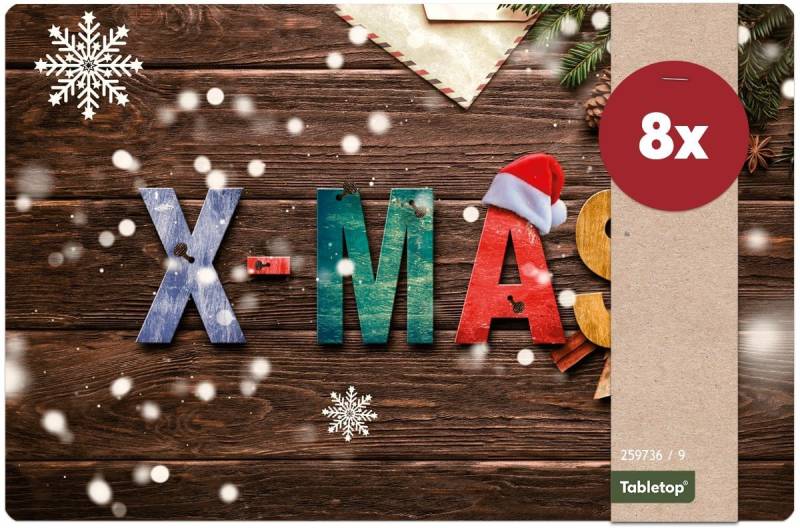 matches21 HOME & HOBBY Platzset Tischsets Weihnachten XMAS Holz 8er Tischunterlage Tischdeko, (8-St), modernes Esstisch Platzdeckchen als abwaschbarer Tischuntersetzer von matches21 HOME & HOBBY