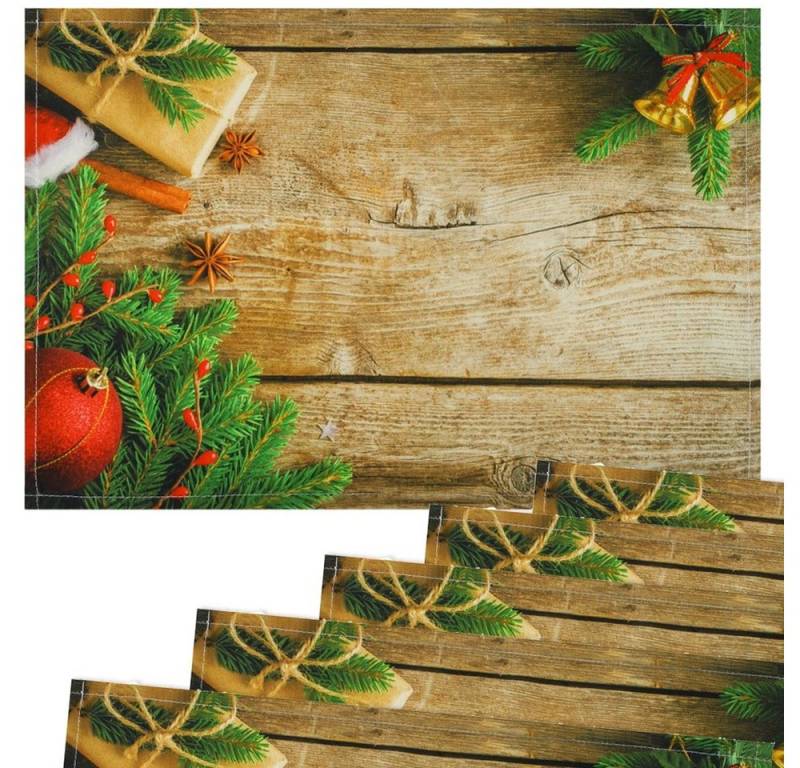 matches21 HOME & HOBBY Platzset Tischsets Platzsets Stoff CLOTH Geschenk Kugeln Gewürze Holz, (6-St) von matches21 HOME & HOBBY