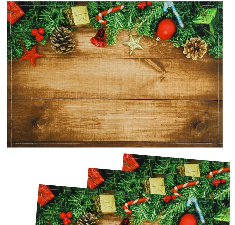 matches21 HOME & HOBBY Platzset Tischsets Platzsets Stoff CLOTH Geschenke Zapfen Holz, (4-St) von matches21 HOME & HOBBY