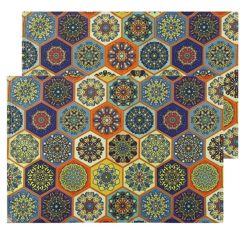 Platzset, Tischsets Textil CLOTH Fliesen Mosaik Muster 2er Set 45x30 cm, matches21 HOME & HOBBY, (2-St) von matches21 HOME & HOBBY