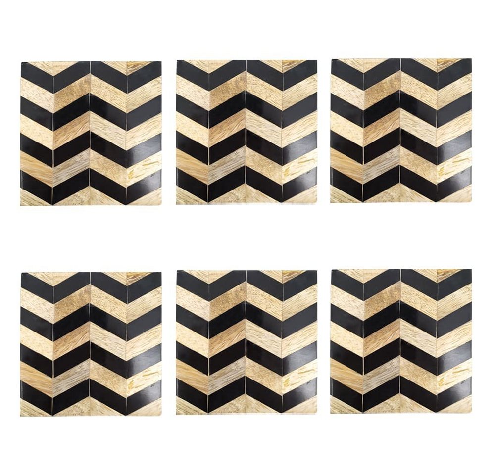 Platzset, Untersetzer Holz mit geometrischem Muster schwarz für Gläser 10 cm, matches21 HOME & HOBBY, (6-St) von matches21 HOME & HOBBY