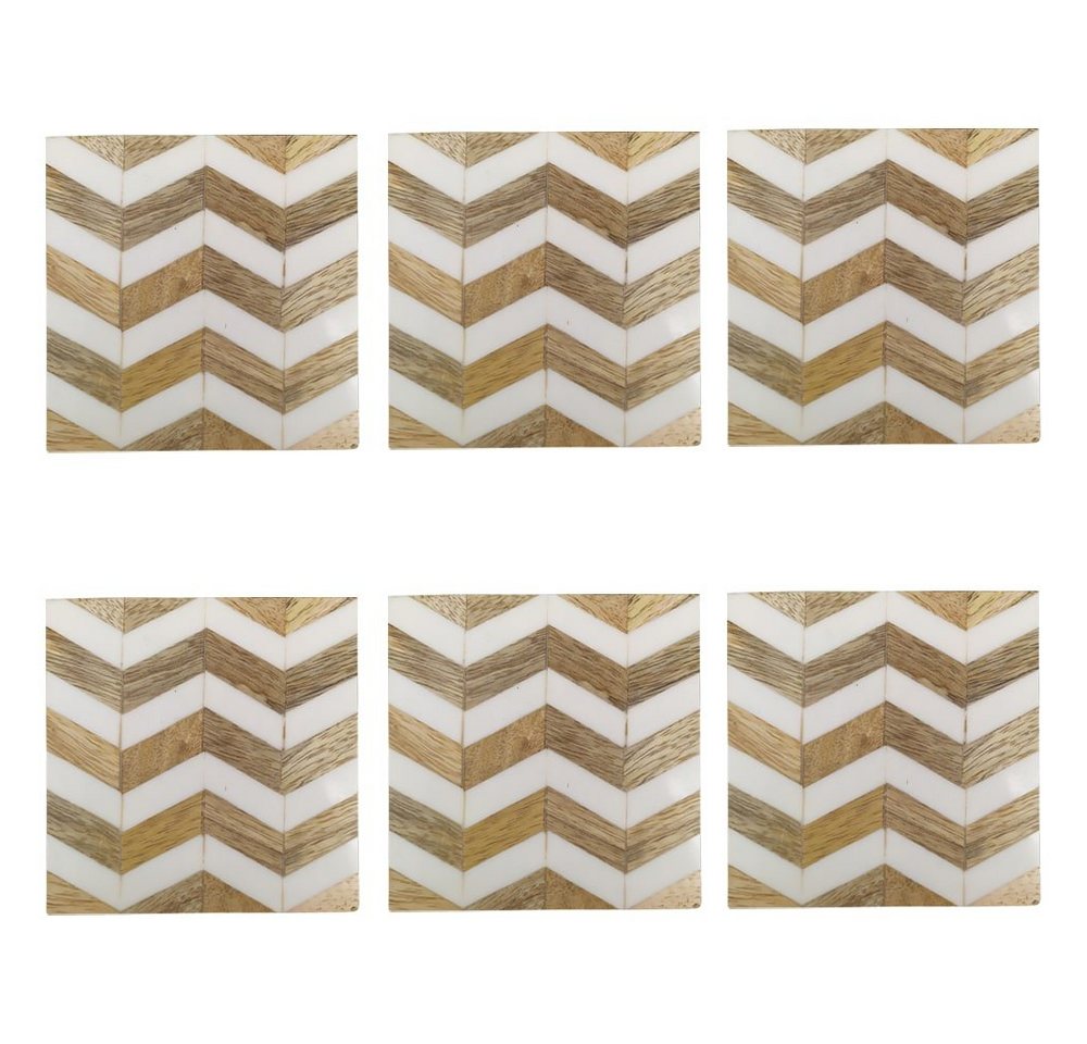 Platzset, Untersetzer Holz mit geometrischem Muster weiß für Gläser 10 cm, matches21 HOME & HOBBY, (6-St) von matches21 HOME & HOBBY