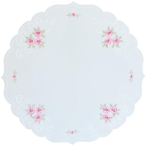 matches21 HOME & HOBBY Tischdecke Margit Ø 60 cm Rosen Stickerei Elegante Mitteldecke weiß aus hochwertigem Polyester von matches21 HOME & HOBBY