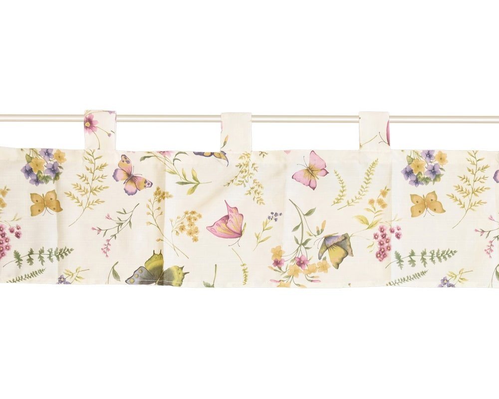 matches21 HOME & HOBBY Scheibengardine Scheiben-Gardine Landhaus-Stil Schmetterling Blume 120 x 30 cm, Schlaufen (1 St), Kurz-Gardinen als blickdichter Wohnzimmer Vorhang Küchen-Gardine von matches21 HOME & HOBBY